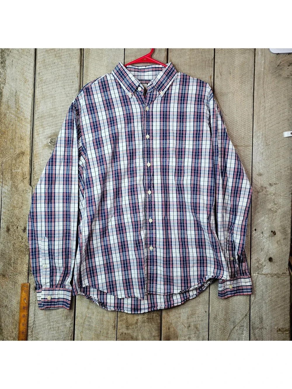 J Crew Sunwashed Oxford Shirt Men’s Large Plaid Button Front Cotton